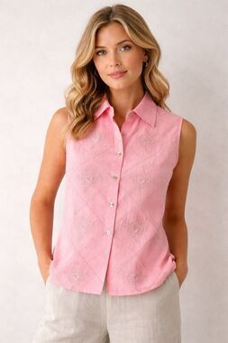 Rene Margo Embroidered Sleeveless vest Pink Ramie Rayon Size S